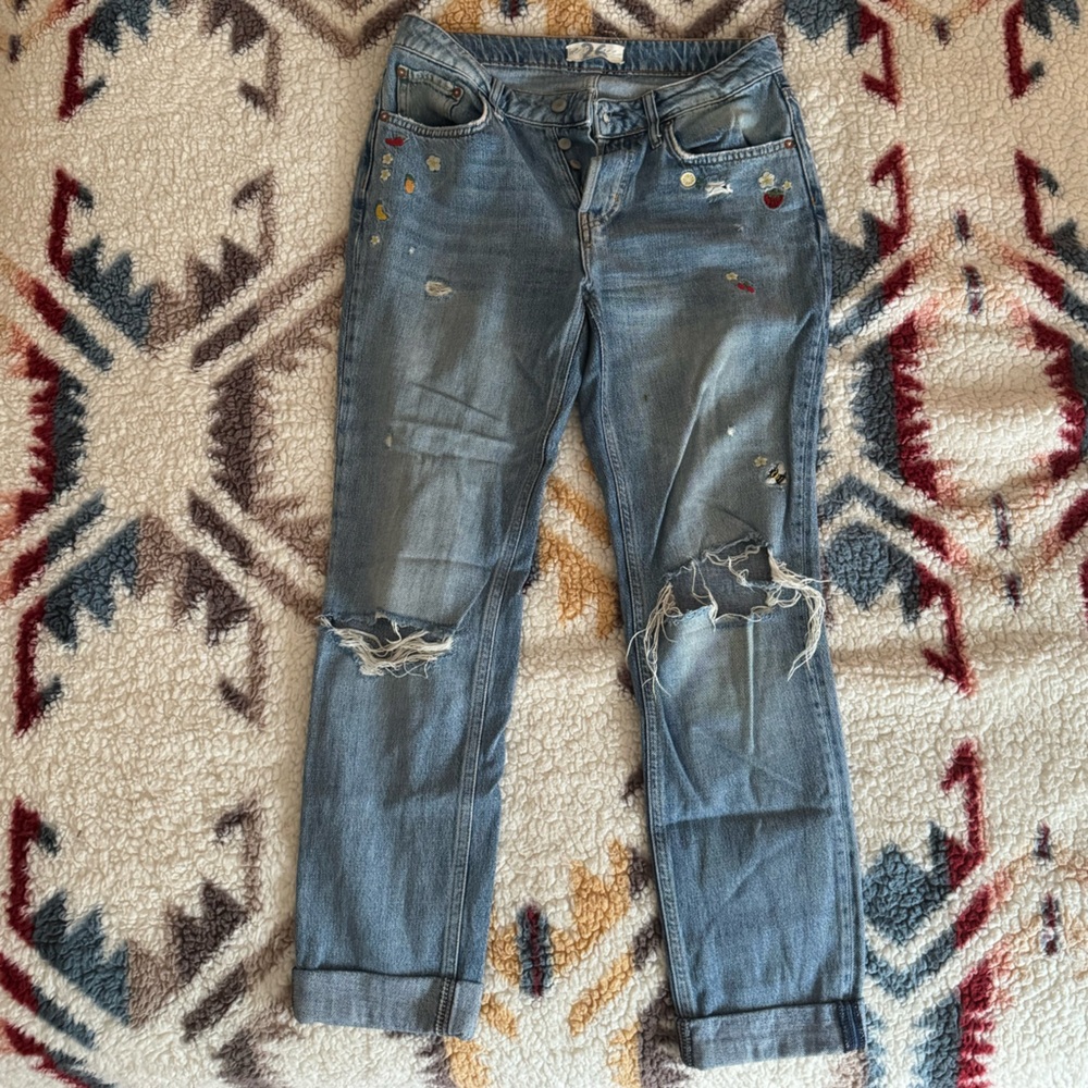 Embroidered Free People Boyfriend Jeans
